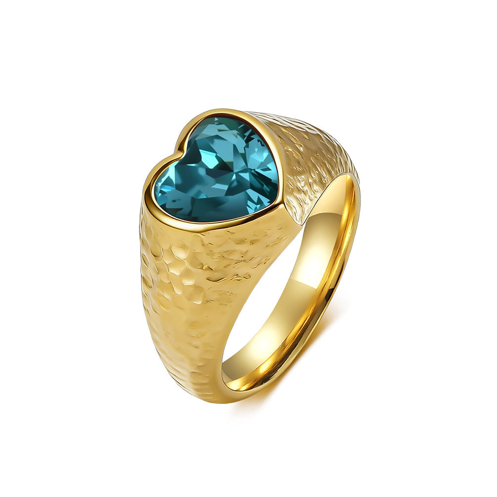 Heart Gemstone Ring Stainless Steel