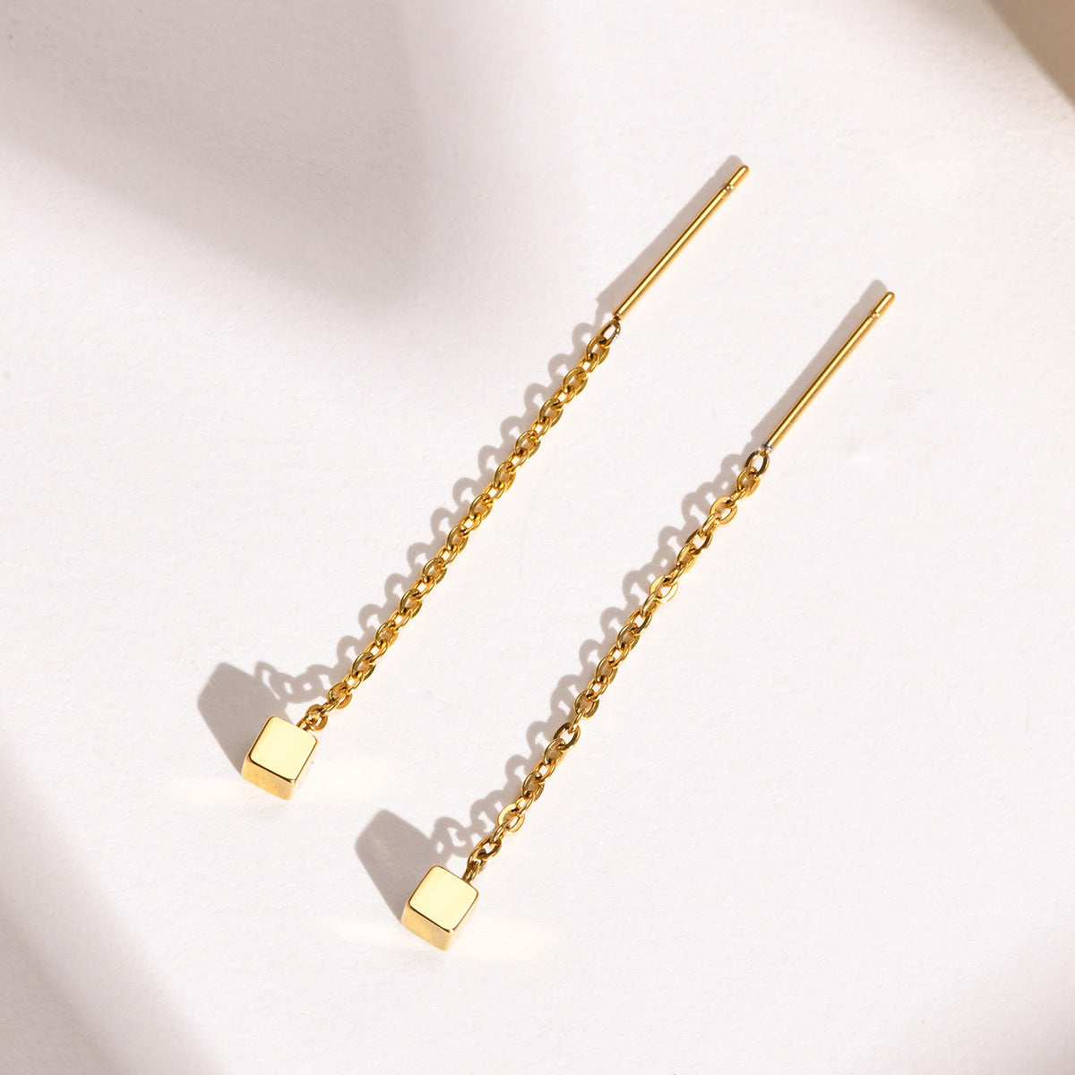 Fashion Earrings Stainless Steel Square Gold Chain Fringed