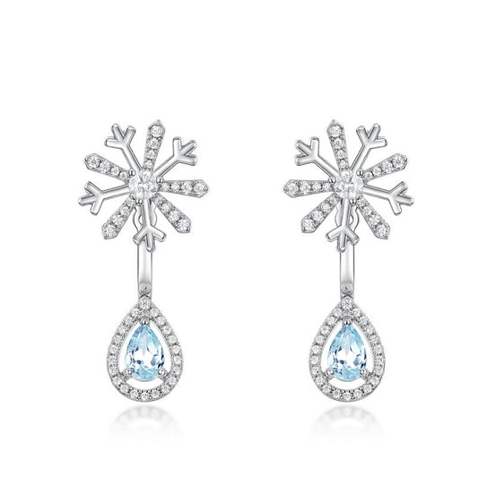 Pear Shape Blue Topaz Pendant Zircon Snowflake Sterling Silver Drop Earrings