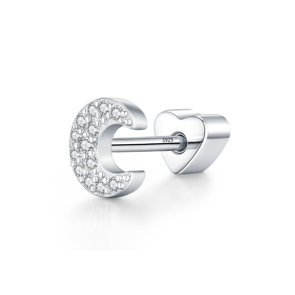 925 Sterling Silver Moon Moissanite Threaded Stud Earring