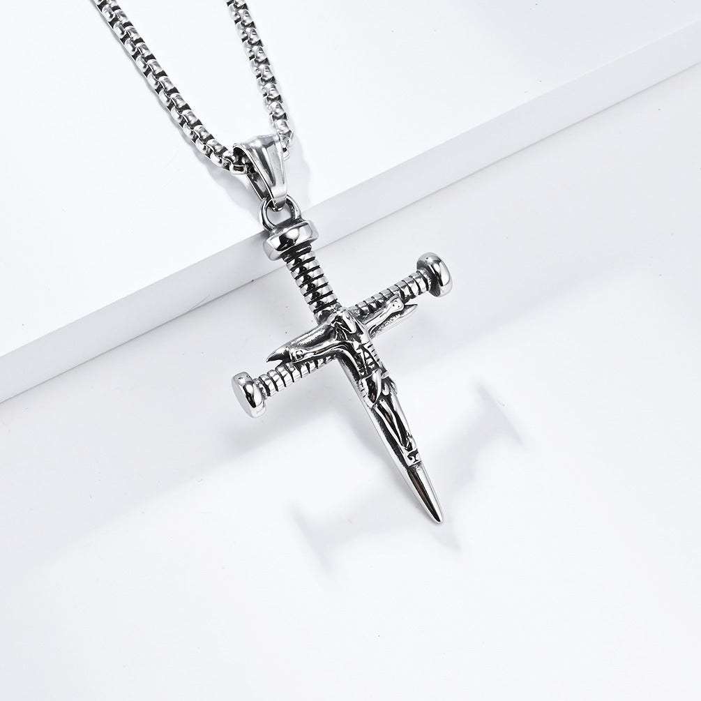 Cross-Border Amazon Retro Style Stainless Steel Cross Necklace for Men