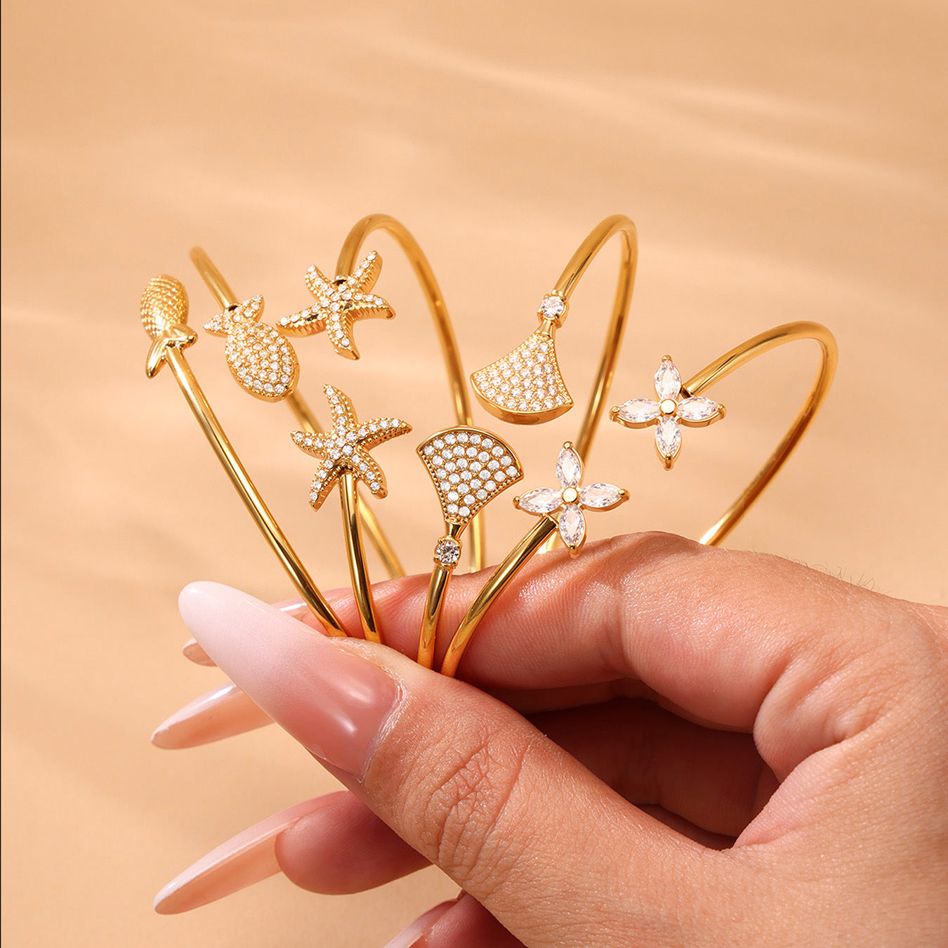 Planderful Ocean Zircon Starfish Bracelet For Her 18K Gold