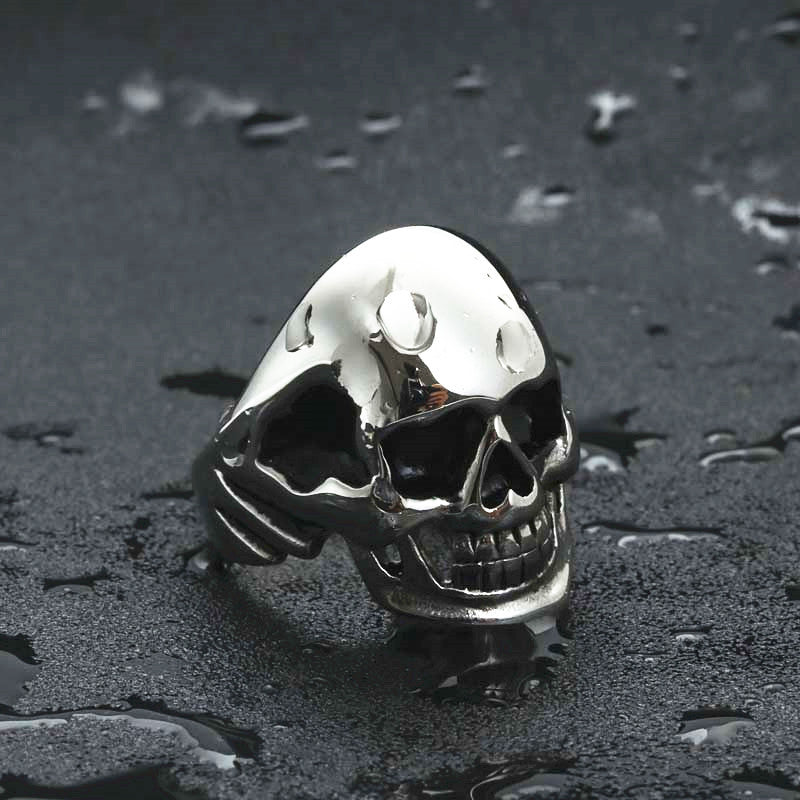 Titanium Steel Punk Skull Ring for Men - Retro Ghost Head Design in Glossy Finish