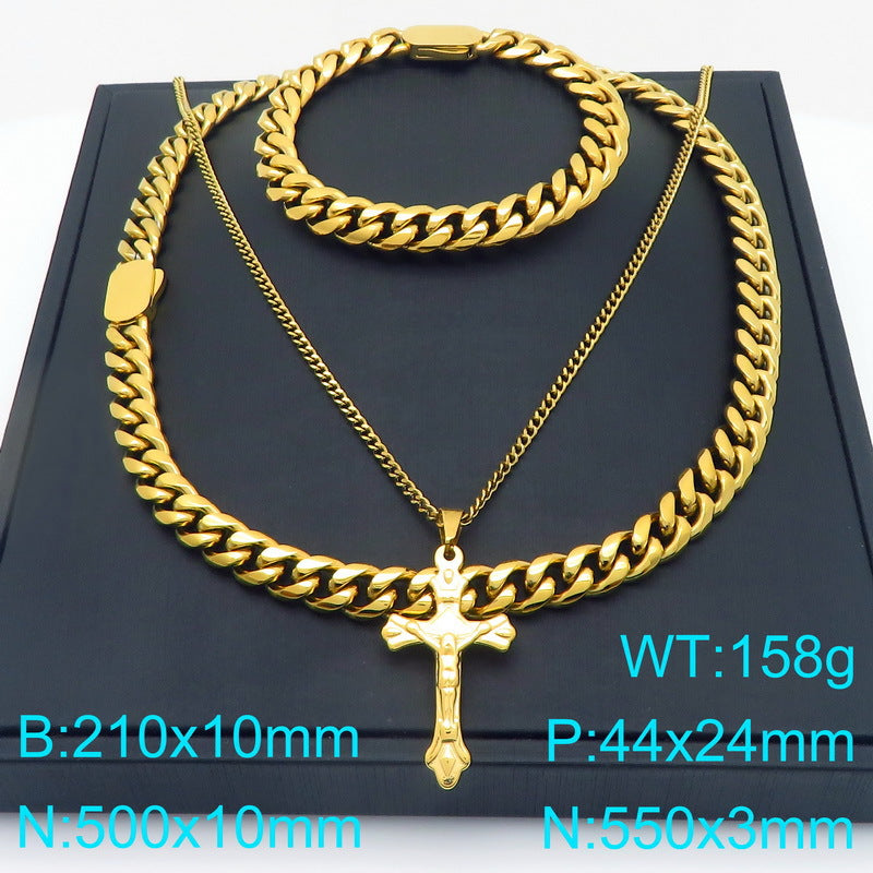 Stacked Sweater Chain Hip Hop Cross Titanium Men Necklace