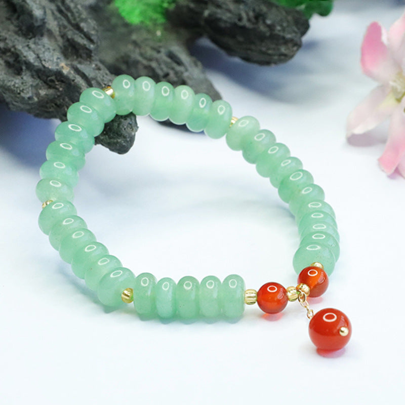 Green Aventurine and Agate Bead Sterling Silver Bracelet
