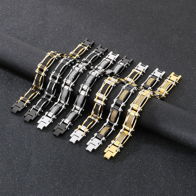 Planderful Mens Tri Color Stainless Steel Bracelet For Men