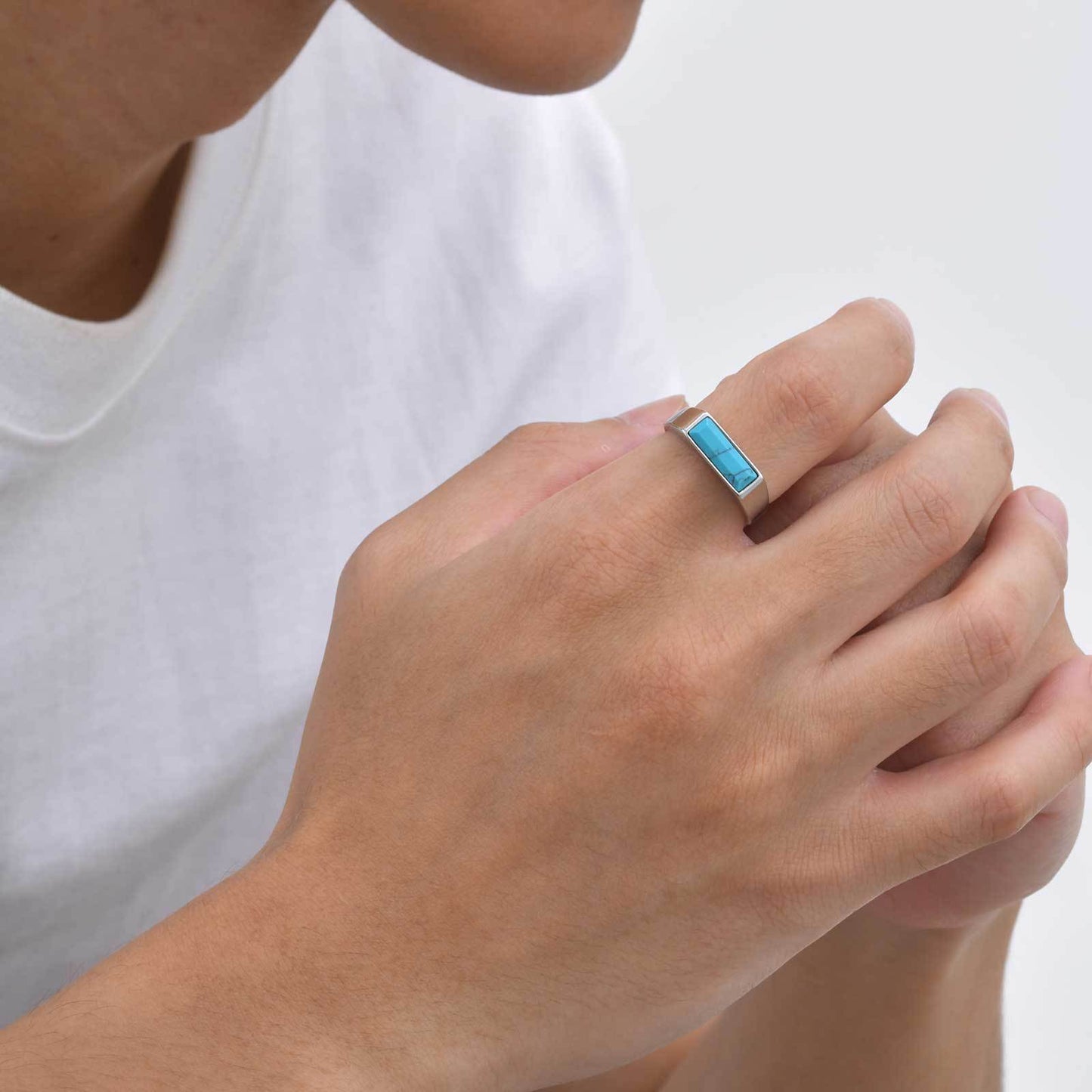 Planderful Men Turquoise Tigers Eye Ring Stainless Steel