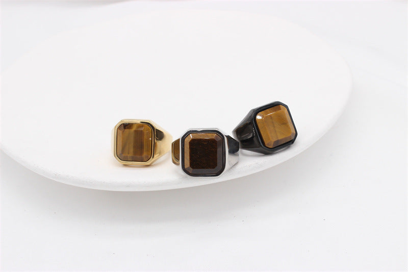 Planderful Tiger Eye Titanium Steel Ring For Men Unisex Protection Statement Durable Style
