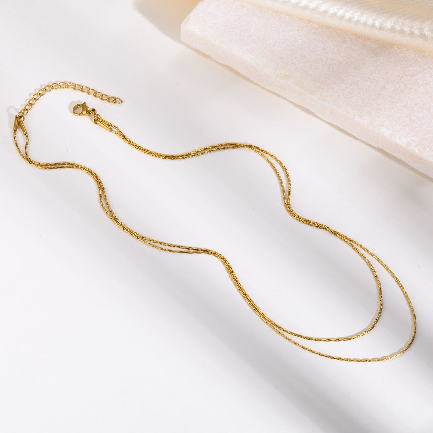 Stainless Steel Double-Layer Hammer Round Chain Necklace Gold