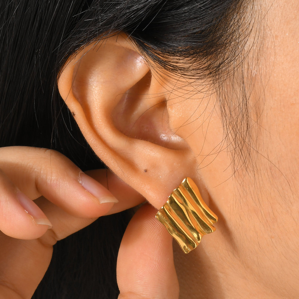 Sculptural Folded Metal Stud Earrings — Gold