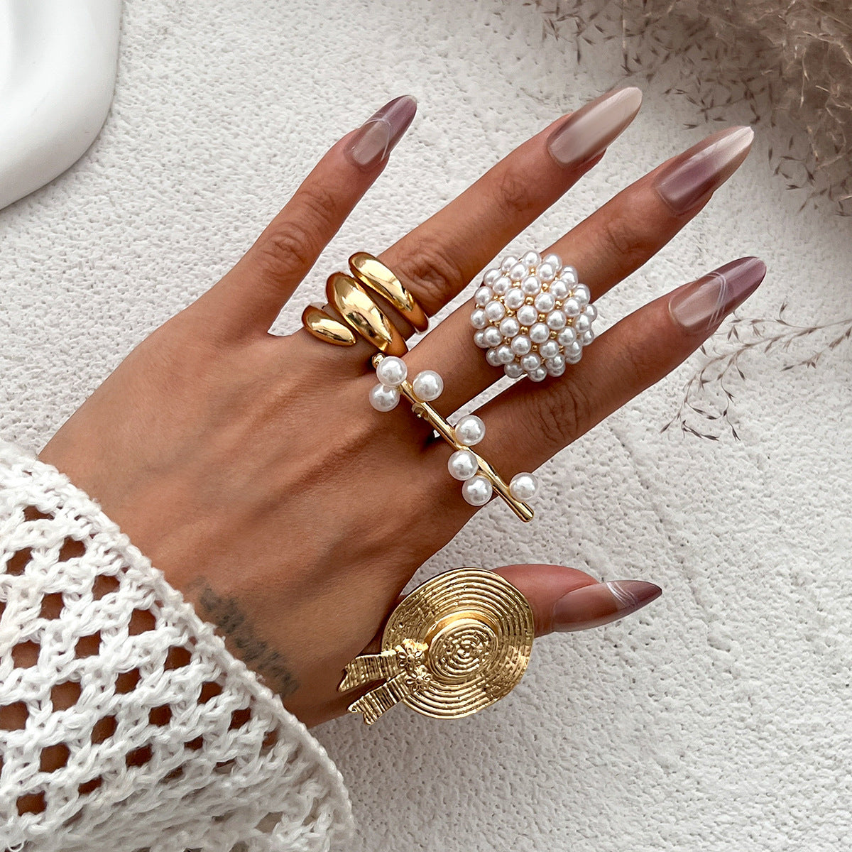 Planderful Vienna Verve Ring – Exaggerated Creative Design with Imitation Pearls