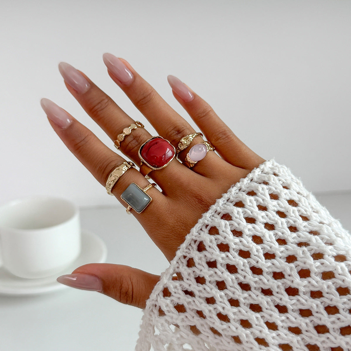 Planderful Vienna Verve Gemstone Ring Set Stackable Lava Rings For Bold Fashion Lovers Statement Jewelry