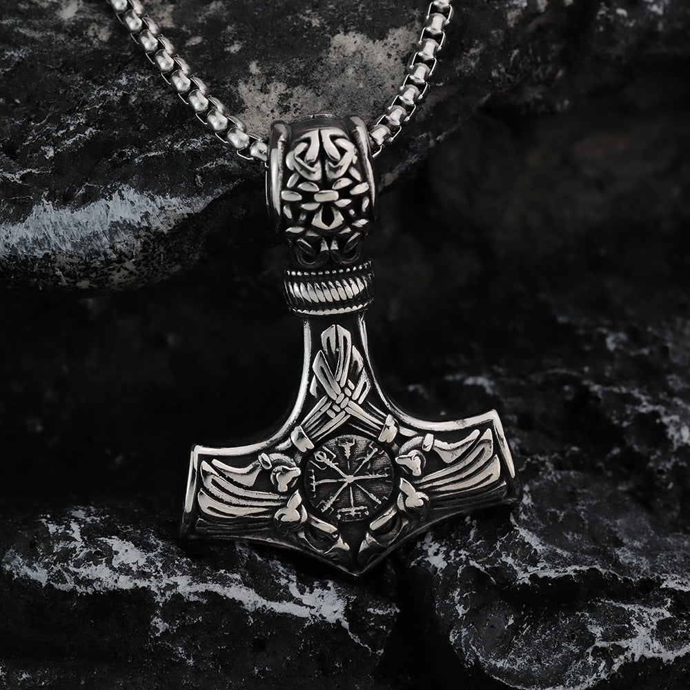 Nordic Retro Stainless Steel Men's Pendant Viking Compass Necklace