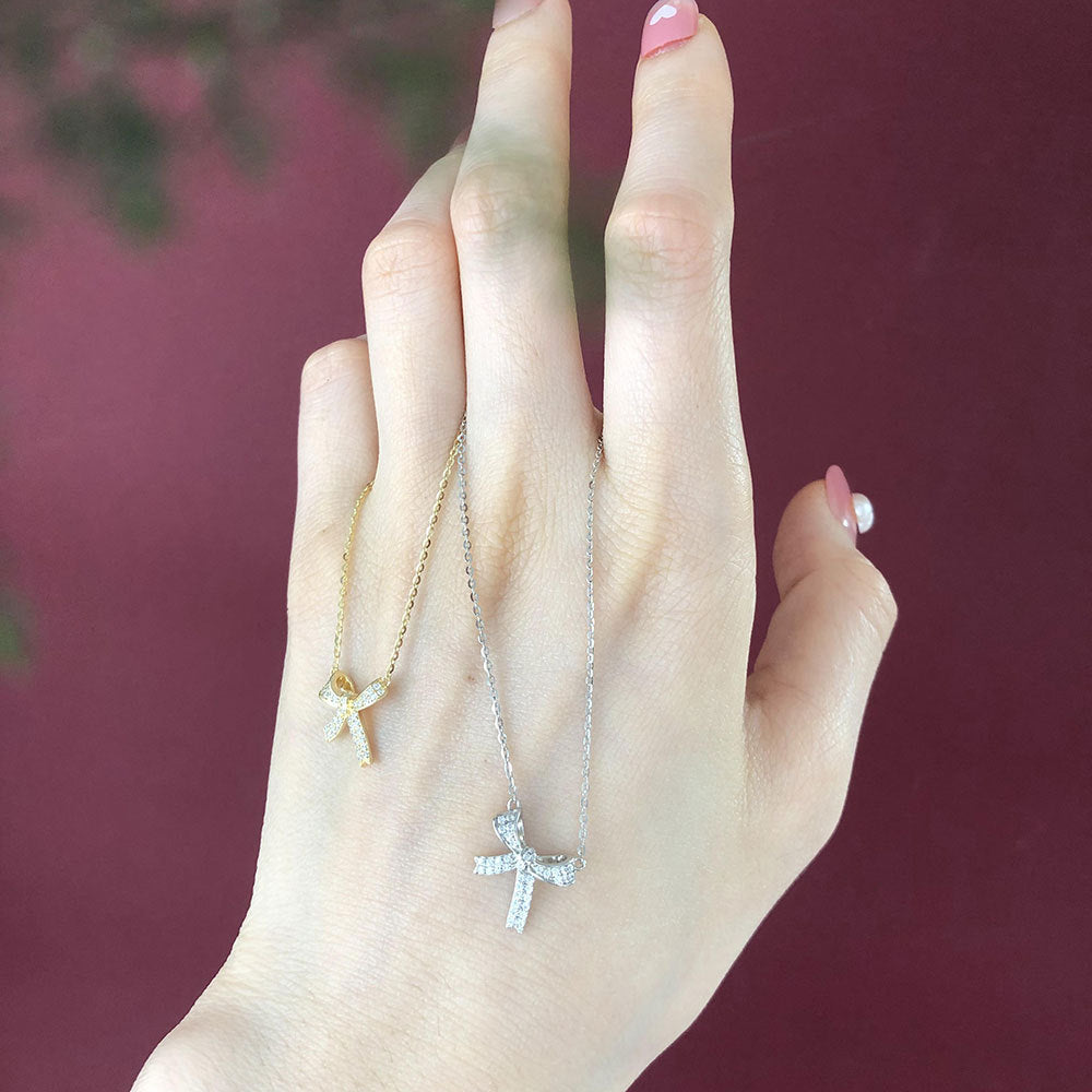 New Bow Necklace Women's 925 Silver Collarbone Chain