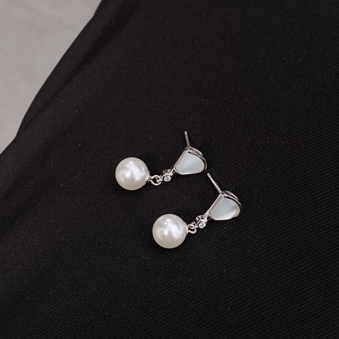 Pearl Fan 925 Sterling Silver Women's Earrings