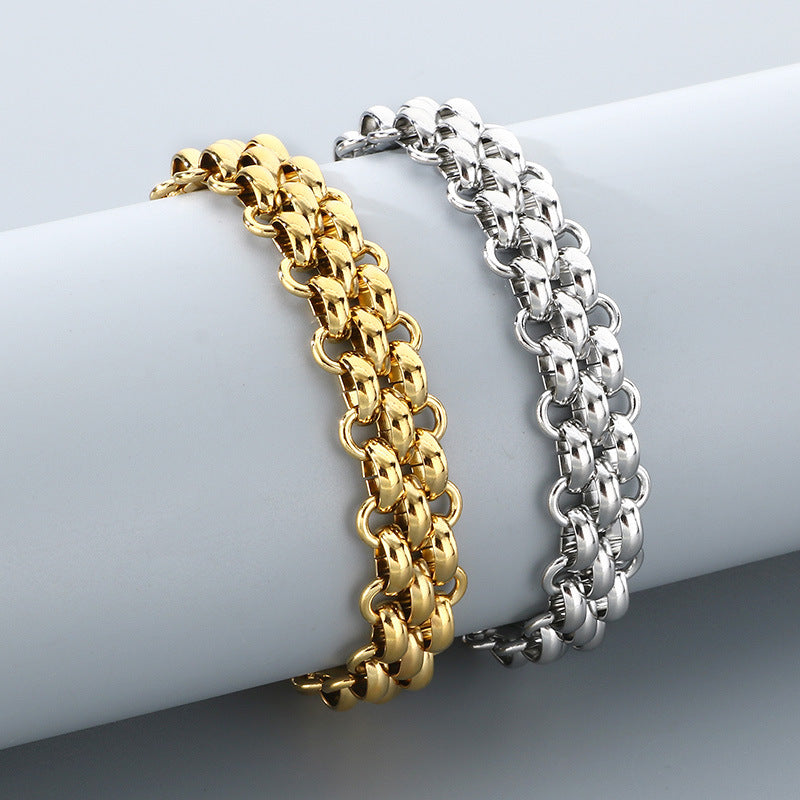 Mens Titanium Steel Triple Row Chain Necklace Bracelet