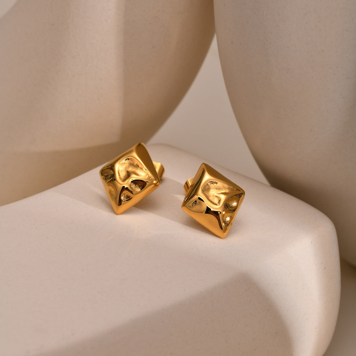 Gold-Tone Hammered Diamond Stud Earrings
