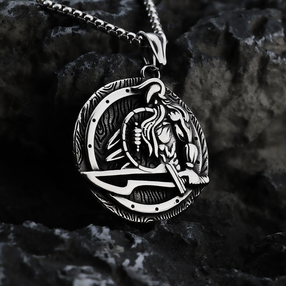 Retro Stainless Steel Men's Viking Warrior Pendant Necklace