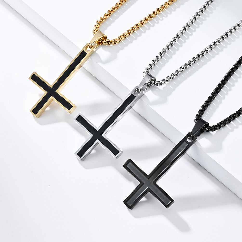 Steel Necklace – Vintage Inverted Cross Pendant
