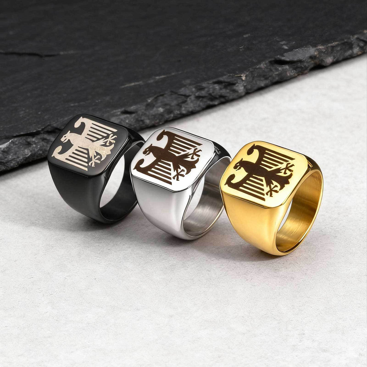 Stainless Steel Laser Eagle Label Men's Rune Ring