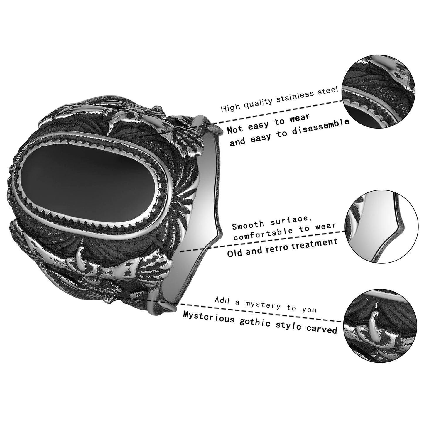 Black Agate Ring - Statement Mens Ring