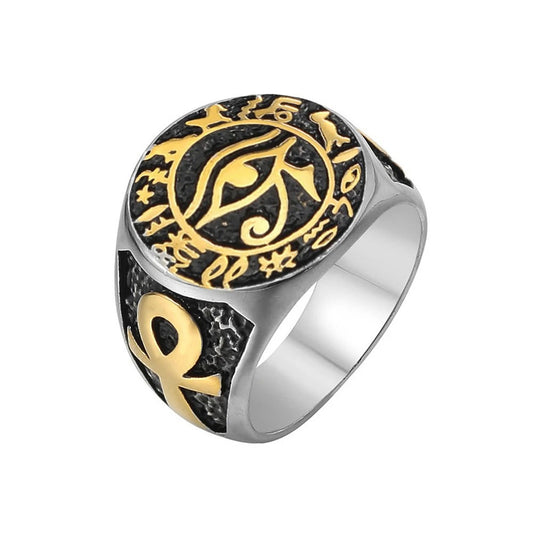 Vintage Eye of Horus Egyptian Stainless Steel Men's Ring