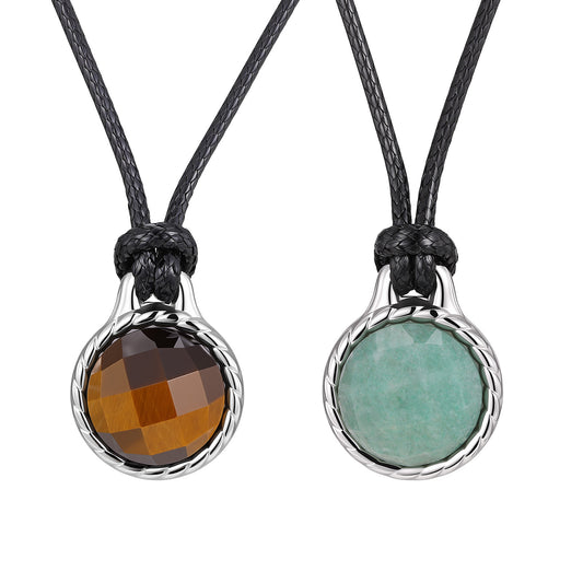 Tiger's Eye Textured Vintage Black Stainless Steel Necklace