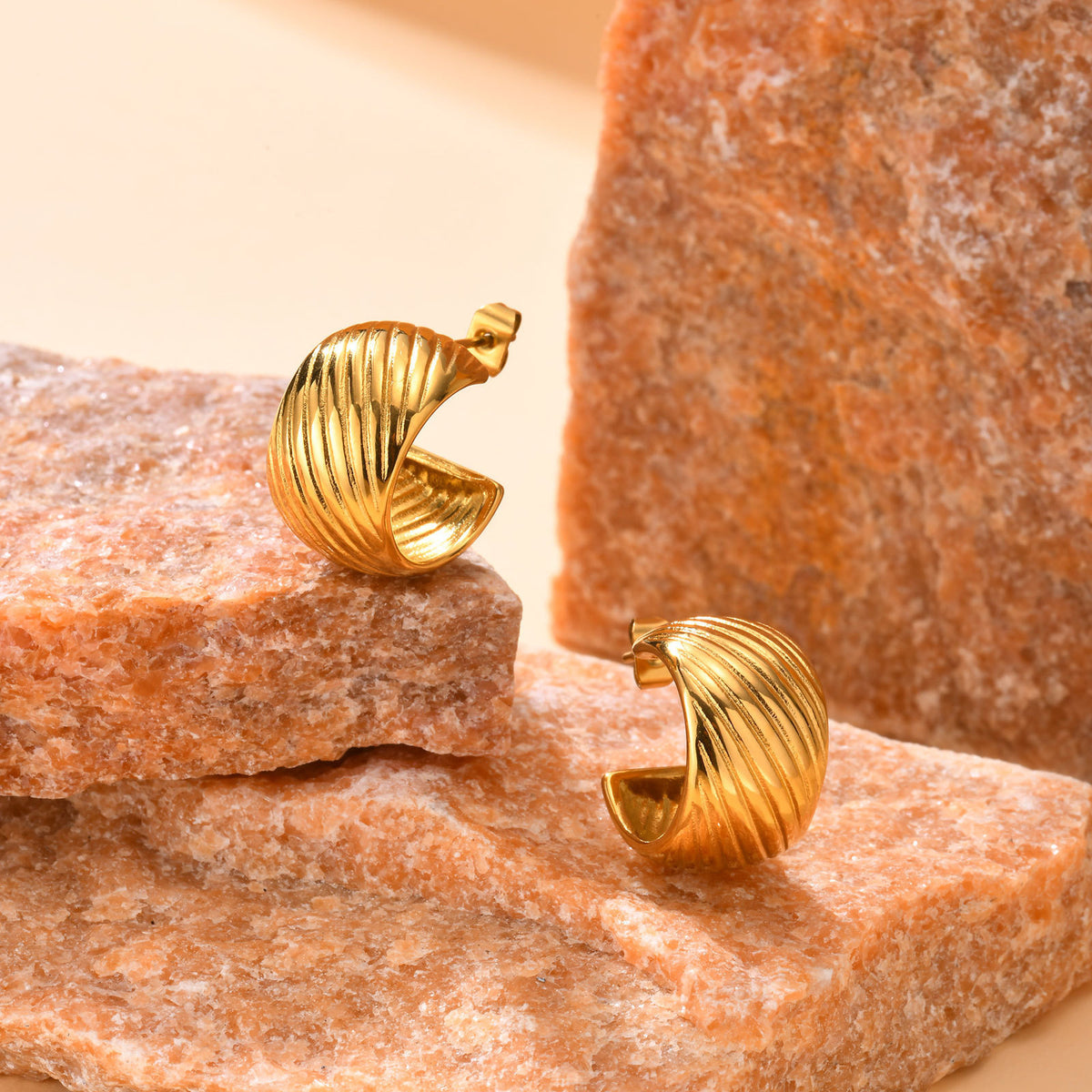 Ribbed Half-Hoop Earrings — Gold