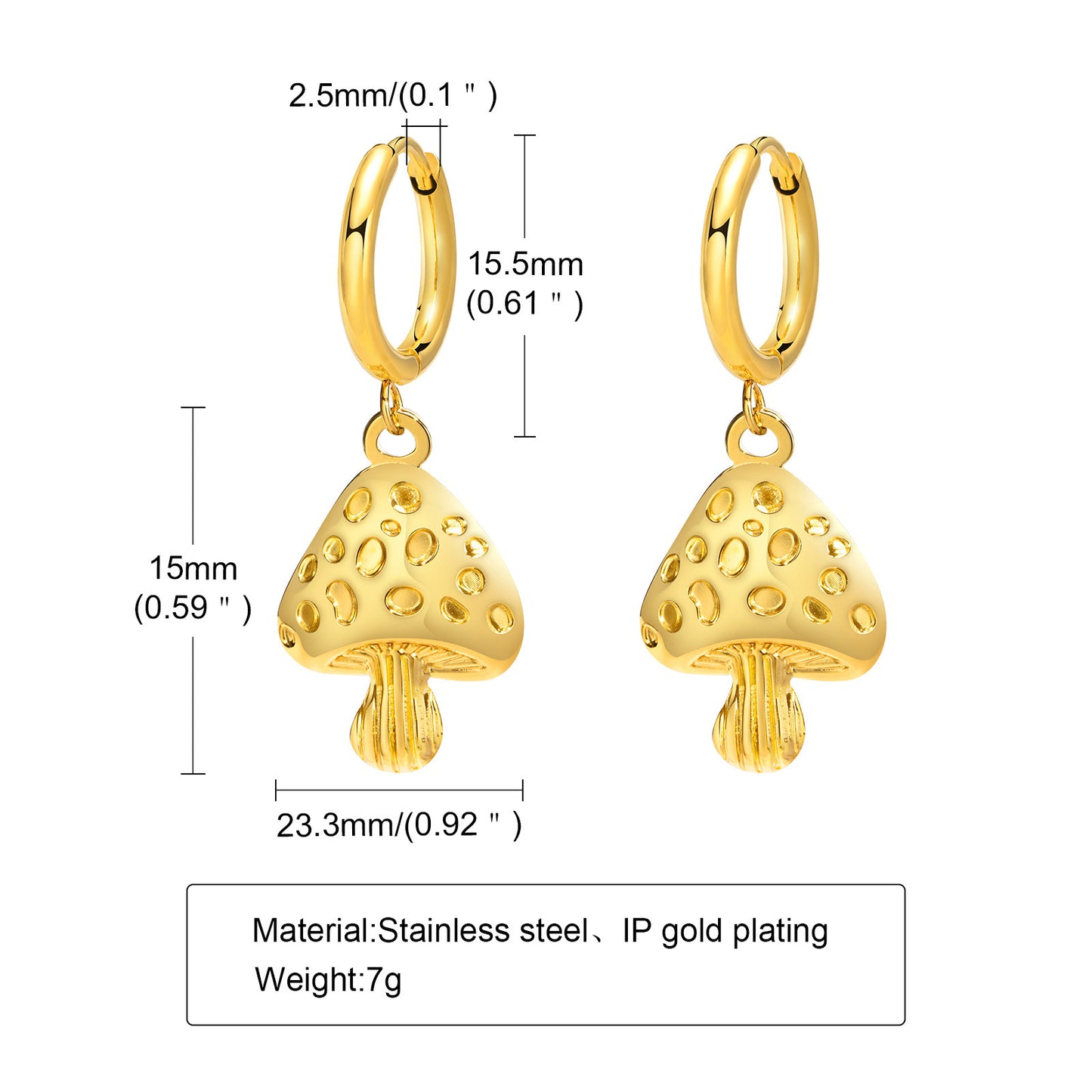 European And American Stainless Steel Gold Mushroom Earrings