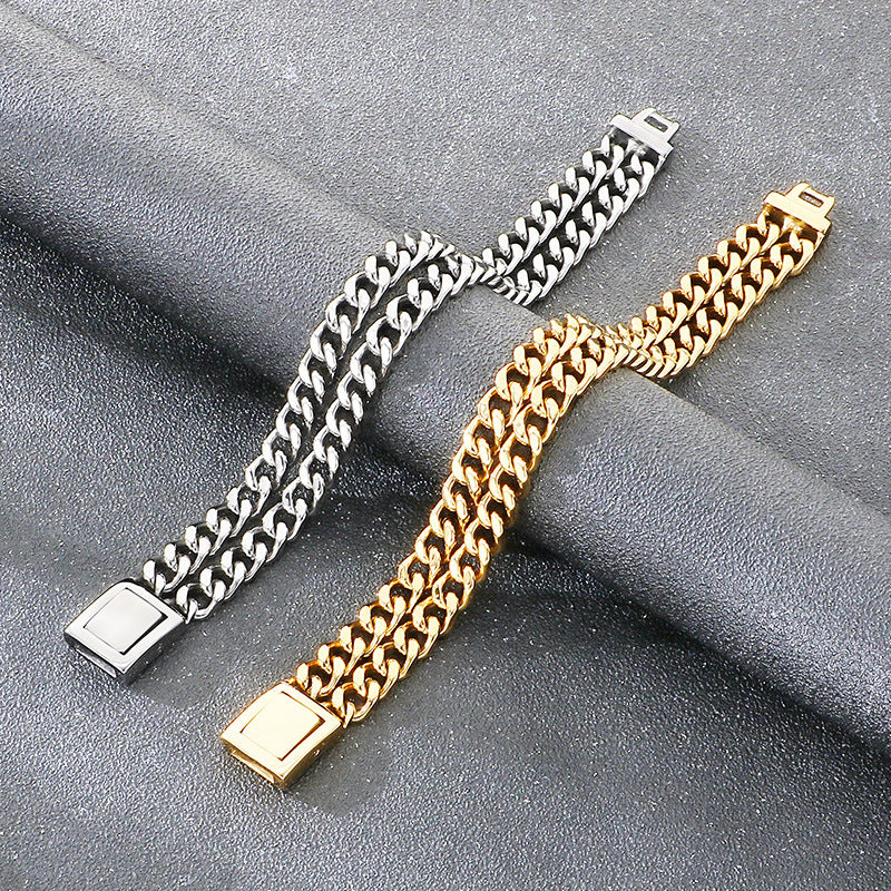 Bracelet – Stainless Steel Double-Layer Four-Sided Grinding Cuban Chain Men's