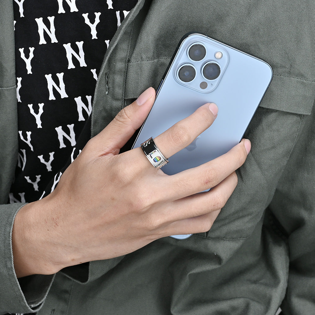 Cross-Border Amazon LOVE Rotating Titanium Steel Rainbow Ring