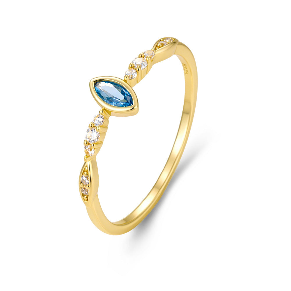 S925 Sterling Silver Exquisite Sea Blue Horse Eye Zircon Ring