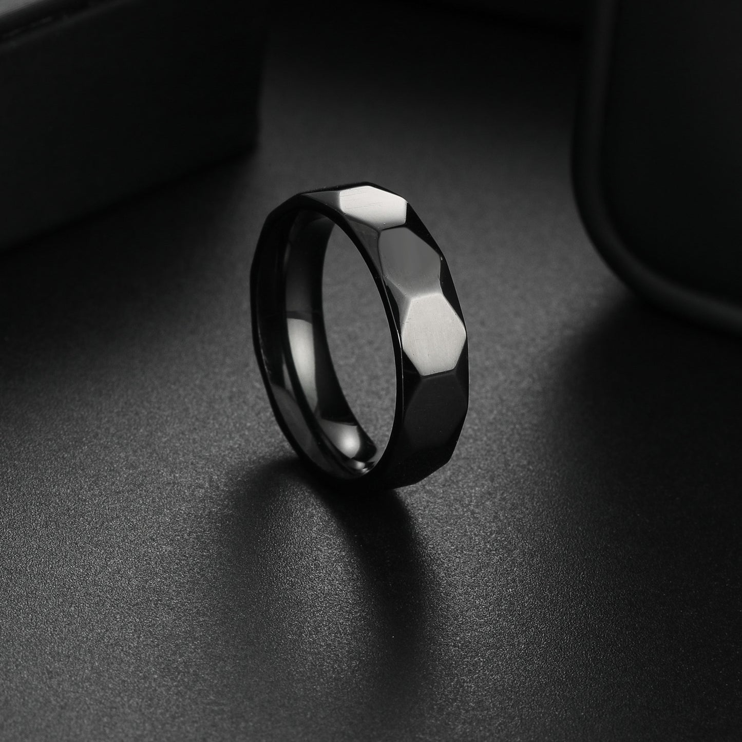 Planderful Collection Everyday Genie Titanium Steel Ring 6mm Geometric Multi Faceted Design Unisex Couples