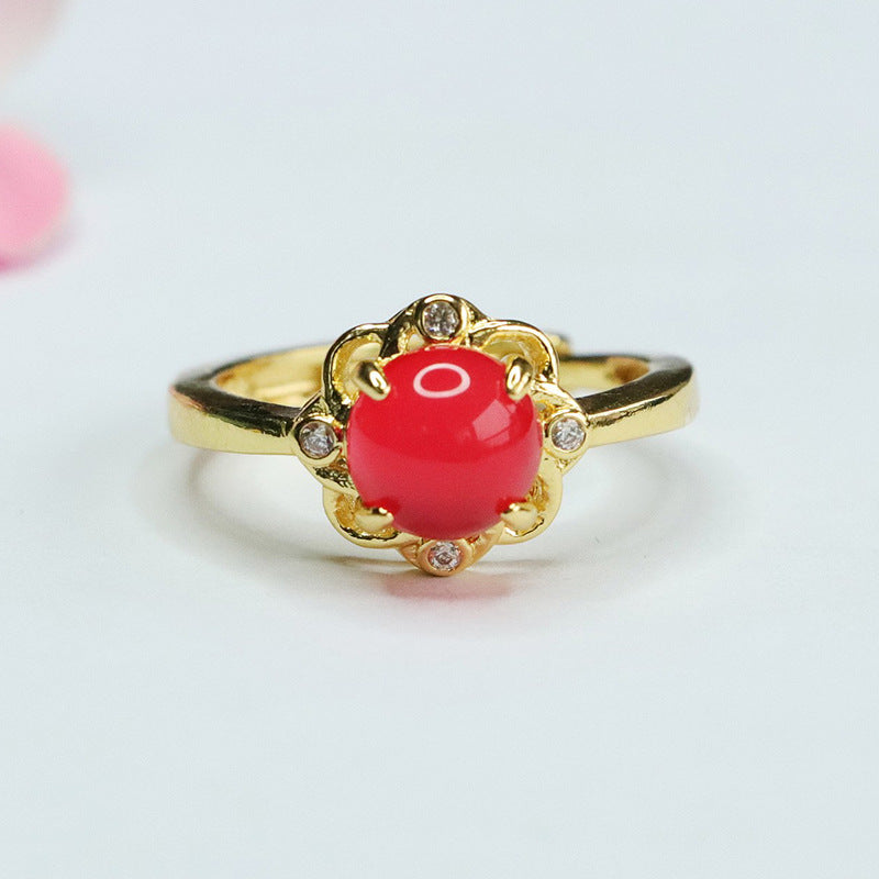 Chalcedony and Agate Flower Ring with Sterling Silver Needle