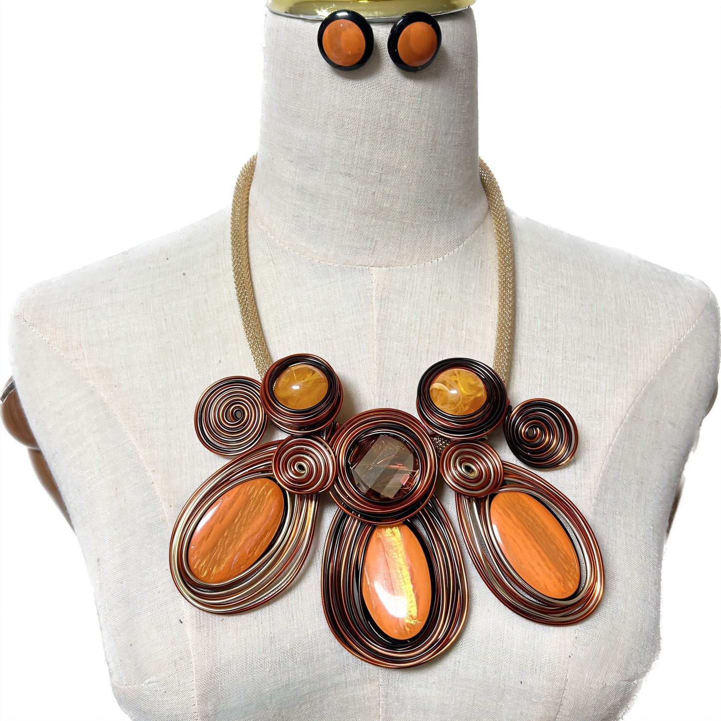 Baroque Flower Resin and Aluminum Wire Handmade Necklace Earrings Set - Savanna Rhythms