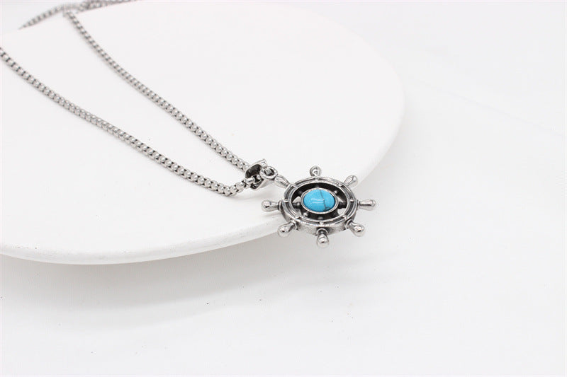 Planderful Nautical Anchor Pendant Durable Turquoise Titanium Steel Unisex Jewelry For Ocean Lovers