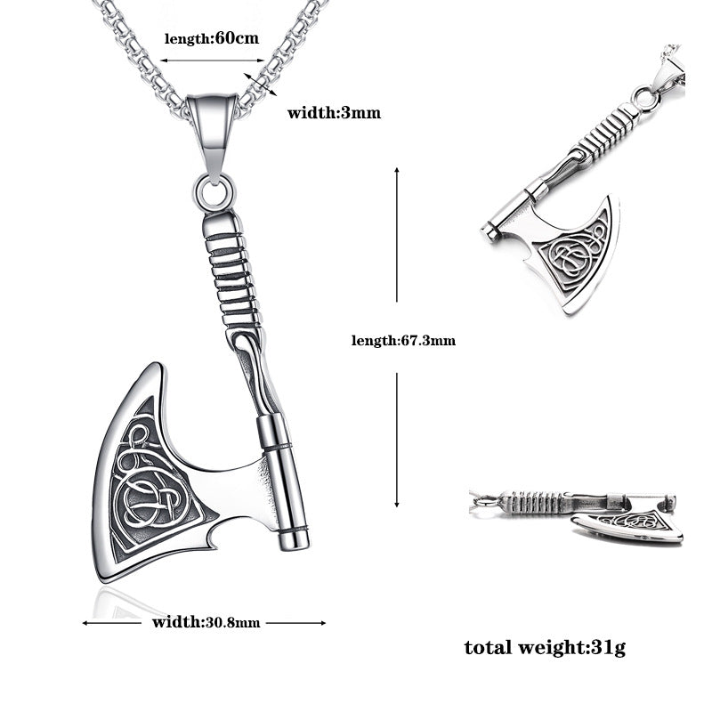 Steel Necklace - Vintage Viking Axe Pendant for Men