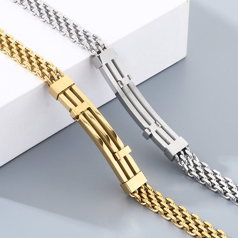 Design Mesh Chain Men's Geometric Lines Stainless Steel Adjustable Bracelet