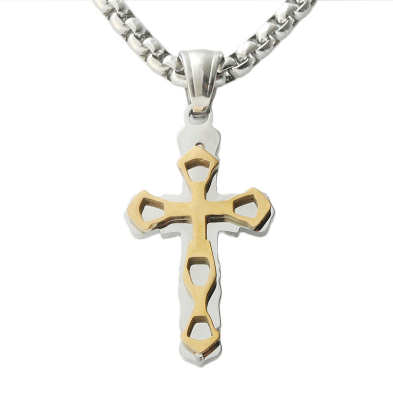 Personalized Retro Titanium Steel Cross Pendant Necklace for Men - Trendy Stainless Steel Design