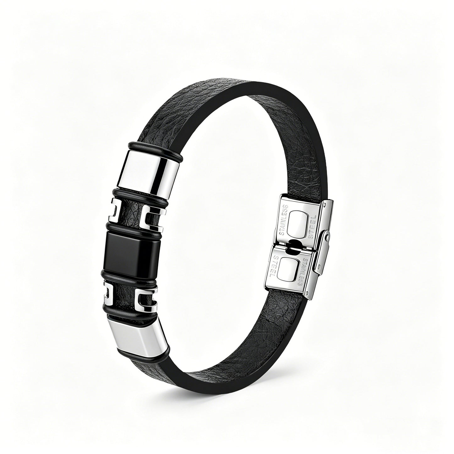 Planderful Everyday Genie Stainless Steel Leather Bracelet For Men And Unisex Versatile Trendy Statement Accessory