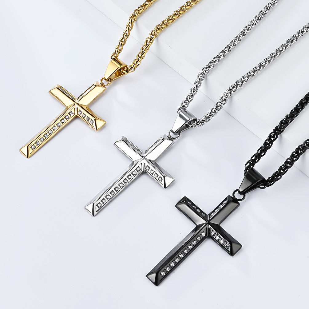 European And American Simple Light Luxury Titanium Steel Cross Necklace Pendant Jewelry For Men