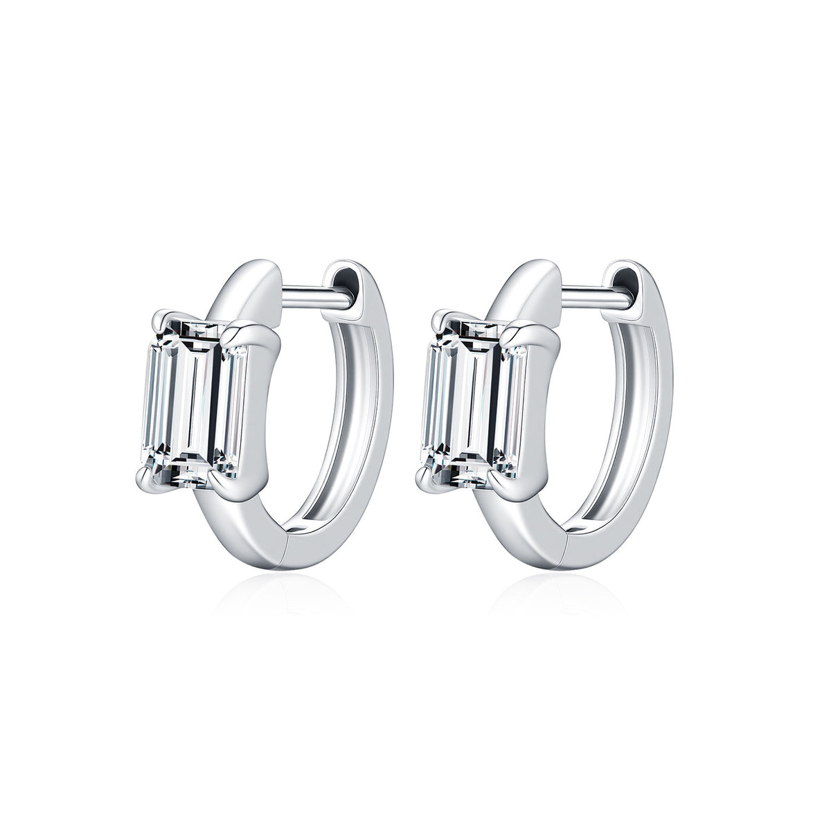 925 Sterling Silver Emerald-Cut Moissanite Hoop Earrings