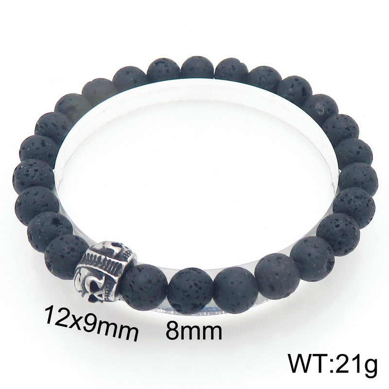 Planderful Men Skull Beaded Elastic Bracelet Volcanic Stone