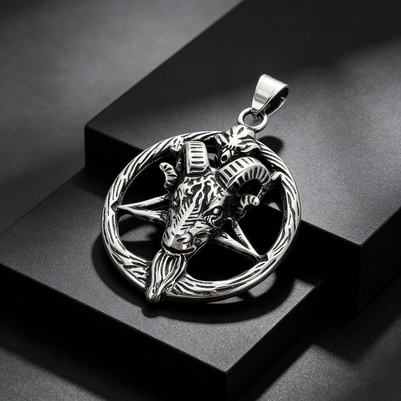 Dark Gothic Baffle Goat Head Pentagram Pendant Casting Three-Dimensional Demon Stainless Steel Men's Necklace