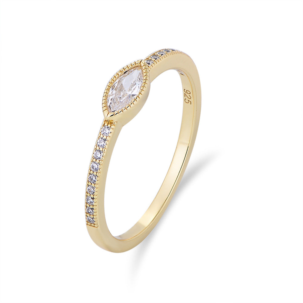 Japanese S925 Sterling Silver Horse'S Eye Zircon Ring Exquisite Zircon Tail Ring Hand