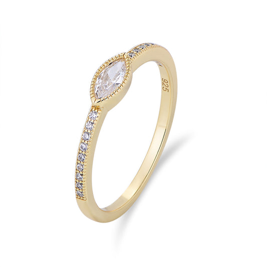 Japanese S925 Sterling Silver Horse'S Eye Zircon Ring Exquisite Zircon Tail Ring Hand