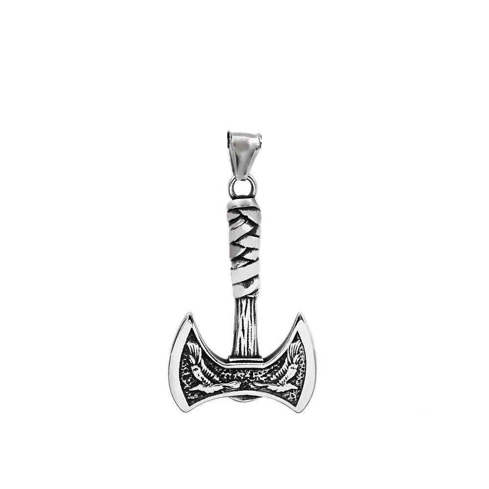 Nordic Viking Raven Axe Titanium Steel Pendant Necklace