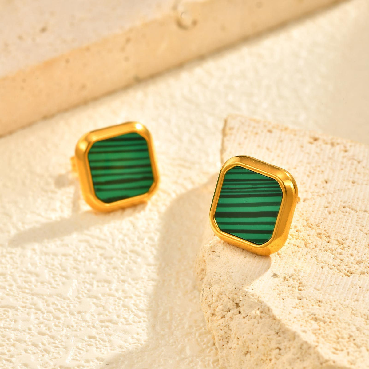 Square Inlay Stud Earrings — White Shell or Malachite