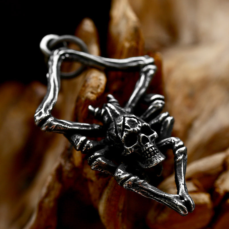 Retro Stainless Steel Spider Skull Pendant for Men - Wholesale European and American Accessories