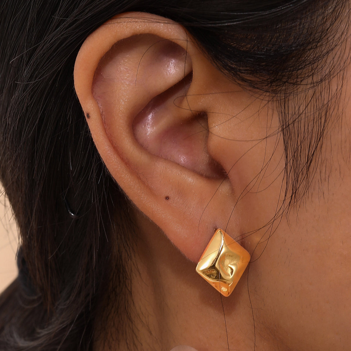 Gold-Tone Hammered Diamond Stud Earrings